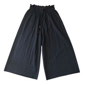 Unbranded Crop Pants Women 3 Juniors Black Crinkle Wide Leg Party Night‎ Out